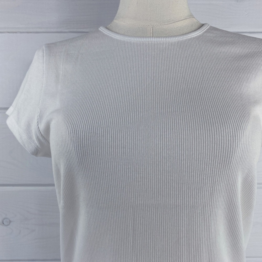 AE American Eagle Ribbed T-Shirt Layering Tee L White Stretch Base Layer 90s Y2K - Picture 6 of 14